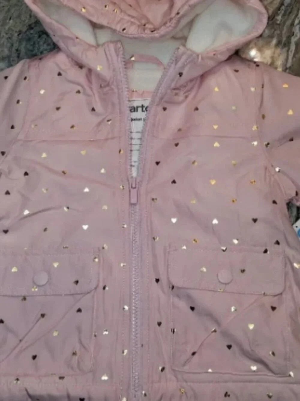 Carter's light pink hooded girl jacket with hearts size 4t